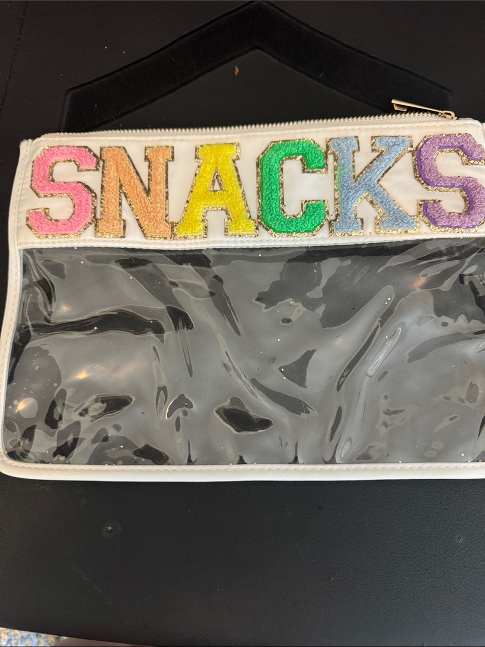 Clear Snack Pouch with Rainbow 'SNACKS' Appliqué - White